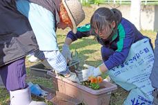 花を植える高校生