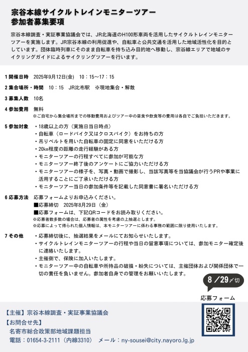 サイクルトレインモニターツアーチラシ裏面
