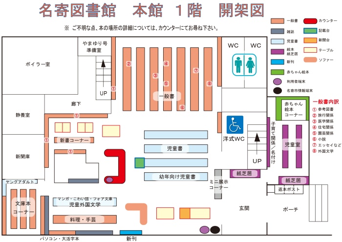 名寄図書館本館1階開架図